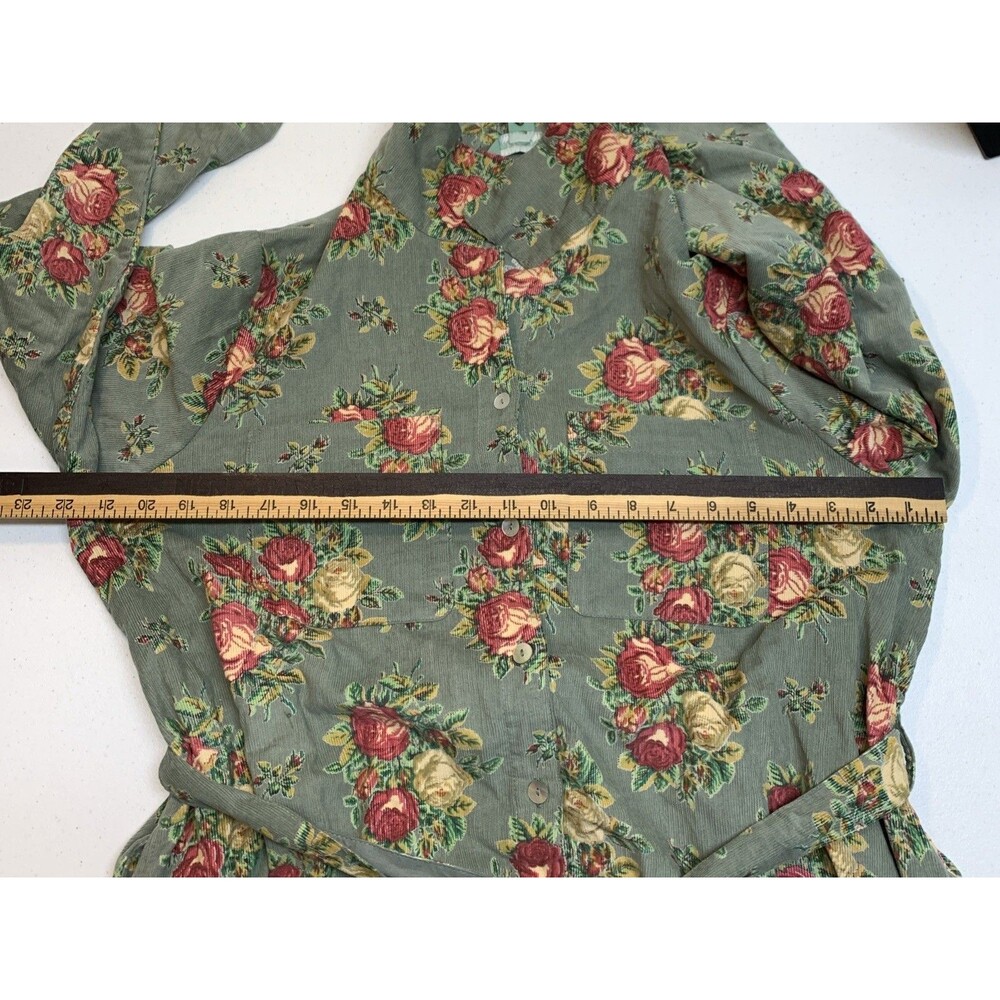 April Cornell Cotton Needlecord Corduroy Tie Waist Maxi Dress XL Floral Sage - Picture 7 of 9